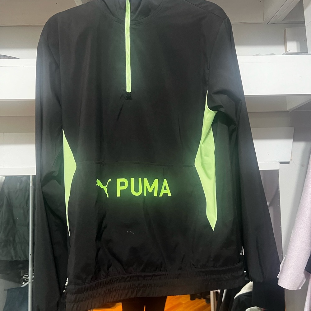 PUMA Black and Neon Green Pullover